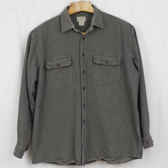 Men's Vintage LL Bean Heavy Striped Shirt Size XL Style 0 YQ89 - Picture 1 of 7